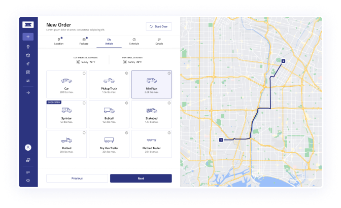 Intuitive vehicle selection tool for efficient and accurate delivery bookings